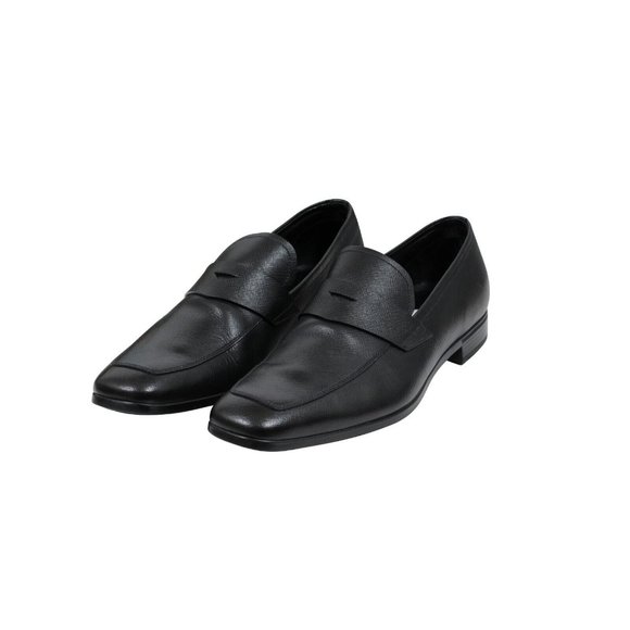 Prada Mens Penny Loafers US 8.5 UK 7.5 Black Saffiano Leather Slip On Moccasins - Picture 3 of 10
